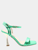  Sandales à talon vert émeraude Albano avec talon géométrique doré de 11 cm, semelle intérieure en cuir et cuir synthétique, semelle extérieure en cuir. Élégantes et raffinées pour toutes occasions.
