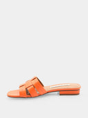 Flat leather mules - Orange